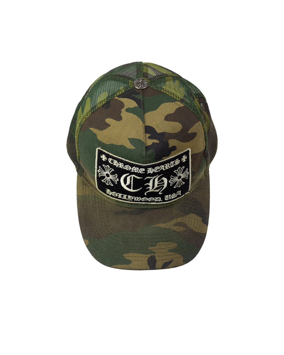 Chrome hearts camo discount trucker cap