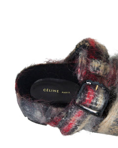 Celine Sandals Phoebe Philo Mohair Sandals Size 34 Paris Buckle Damage