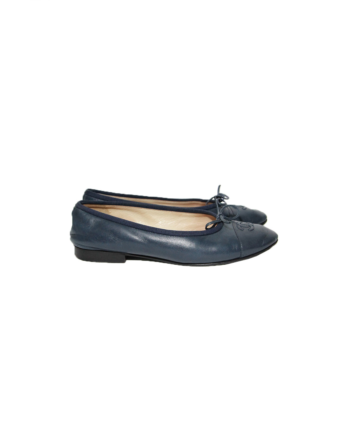 Chanel Womens Ballet Flats Navy 