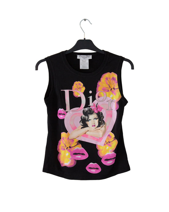 Black Vintage Dior Lady Sleeveless T Shirt 