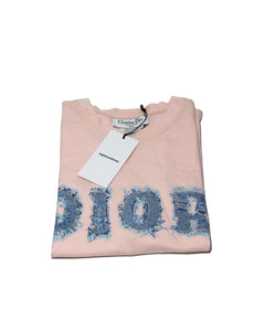 Vintage Pink Dior Denim Script T-Shirt Folded