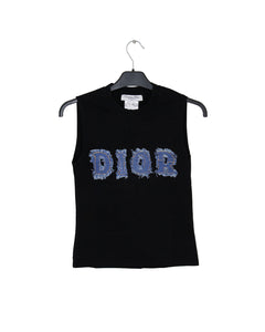 Vintage Dior Black Denim Script Sleeveless T Shirt