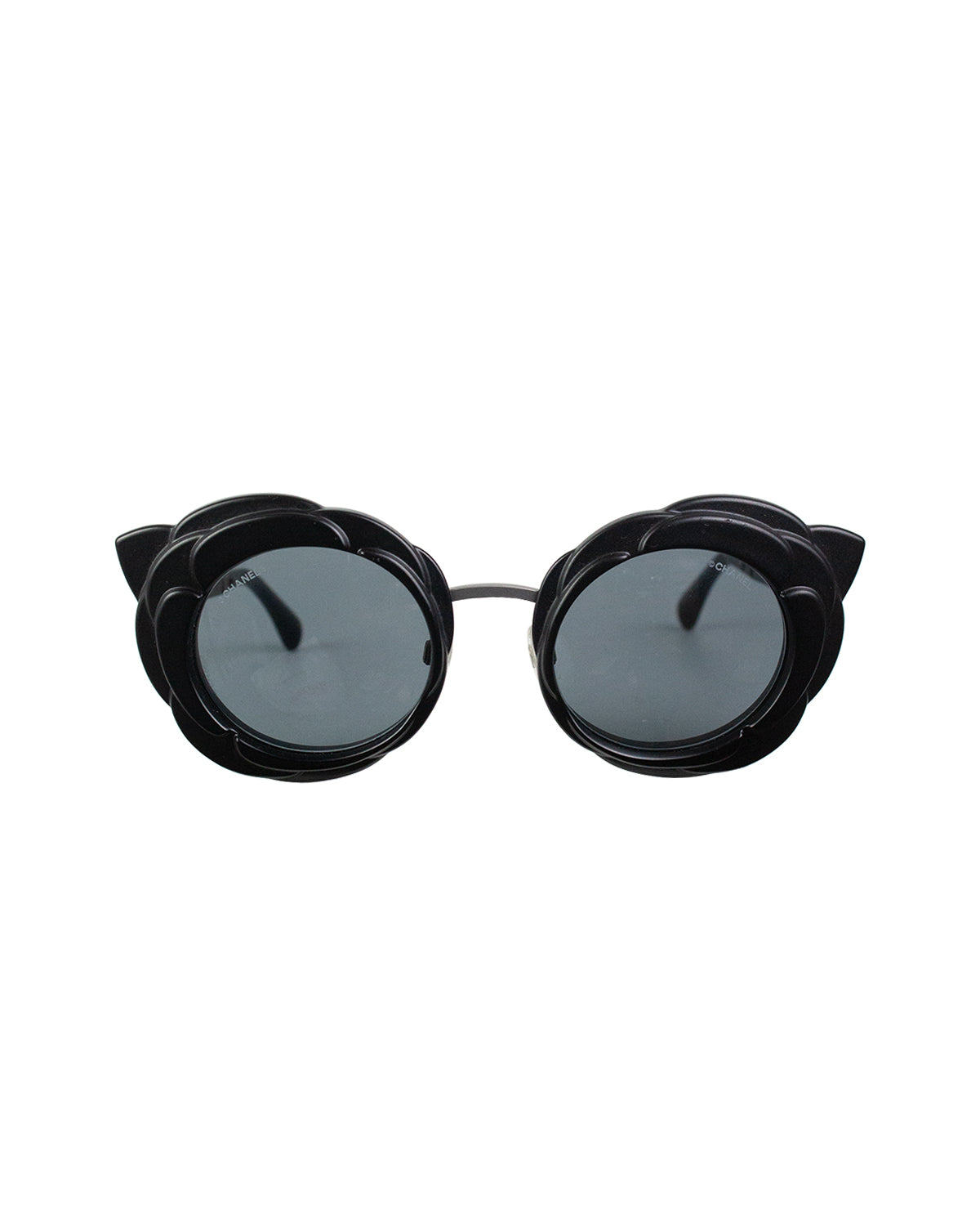 Chanel Black Metal Frame Camellia Sunglasses - 4187 - Yoogi's Closet