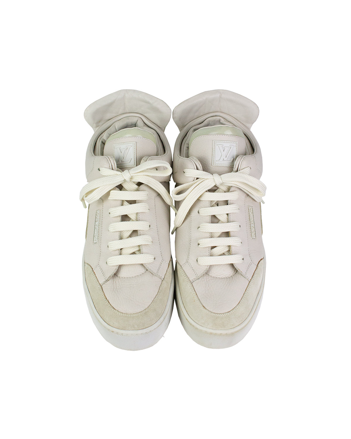 LOUIS VUITTON X KANYE WEST Calfskin Suede Don Sneakers 8.5 Cream 1089171