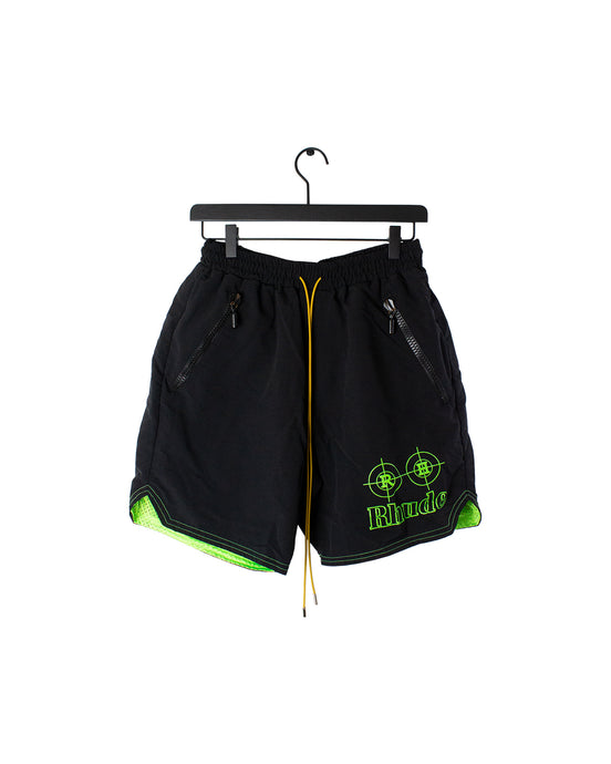 Rhude Black and Neon Target Shorts 